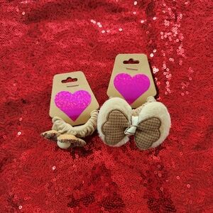 Brown and Cream Floral and Bow Hair Ties